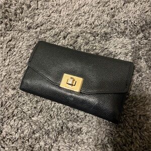 Michael Kors Black Pebbled Leather Wallet with Gold Turn-Lock